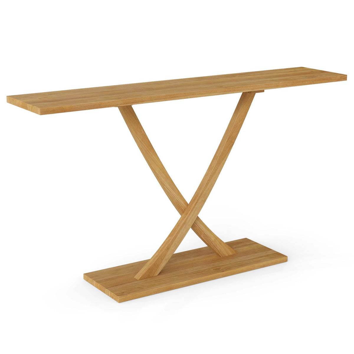 57 Inch Solid Wood Console Table with Teak Wood Frame and Geometric Design view 2