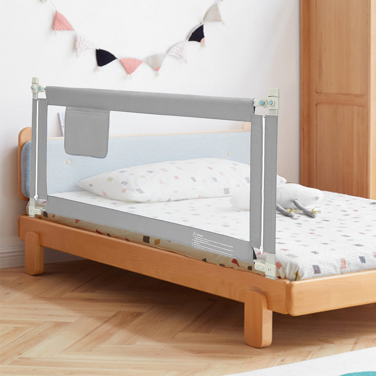 57 Inch Toddlers Vertical Lifting Baby Bed Rail Guard with Lock-Gray view 2