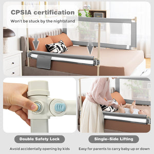 57 Inch Toddlers Vertical Lifting Baby Bed Rail Guard with Lock-Gray view 9