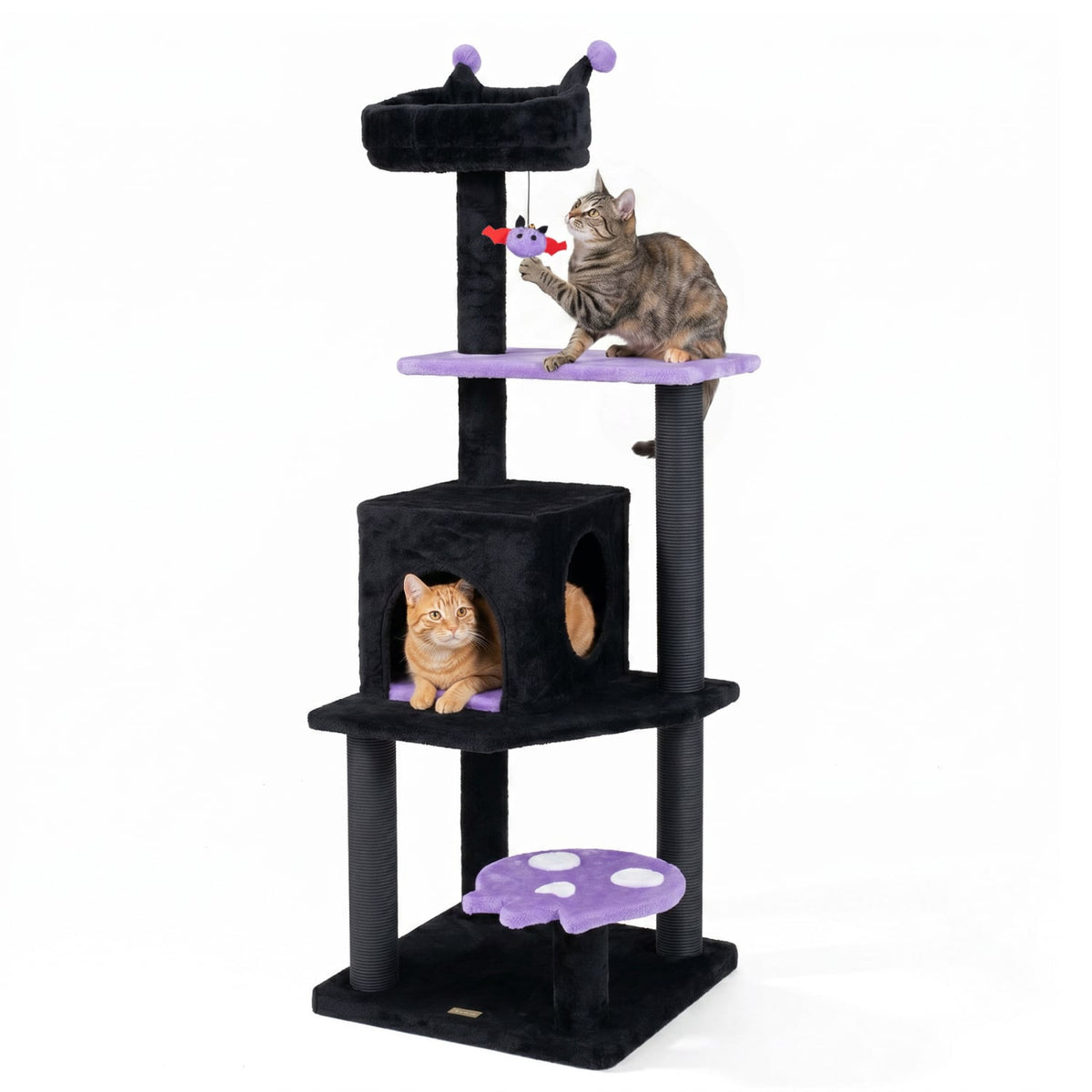 57 inches Spooky Cat Tower with Padded Perch and Spider-shaped Hanging Toy-Purple
