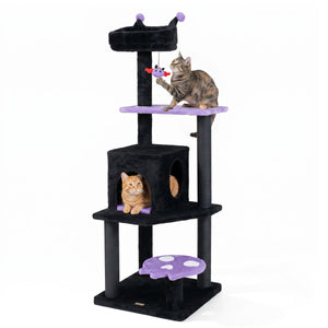 57 inches Spooky Cat Tower with Padded Perch and Spider-shaped Hanging Toy-Purple