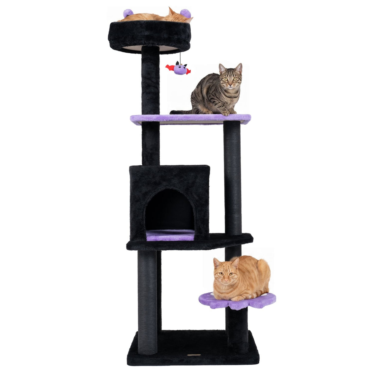 57 inches Spooky Cat Tower with Padded Perch and Spider-shaped Hanging Toy-Purple view 4