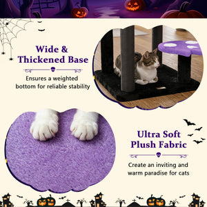 57 inches Spooky Cat Tower with Padded Perch and Spider-shaped Hanging Toy-Purple view 8