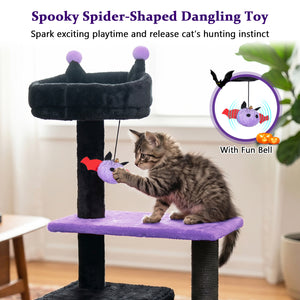 57 inches Spooky Cat Tower with Padded Perch and Spider-shaped Hanging Toy-Purple view 9
