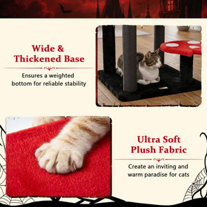 57 inches Spooky Cat Tower with Padded Perch and Spider-shaped Hanging Toy-Red view 8