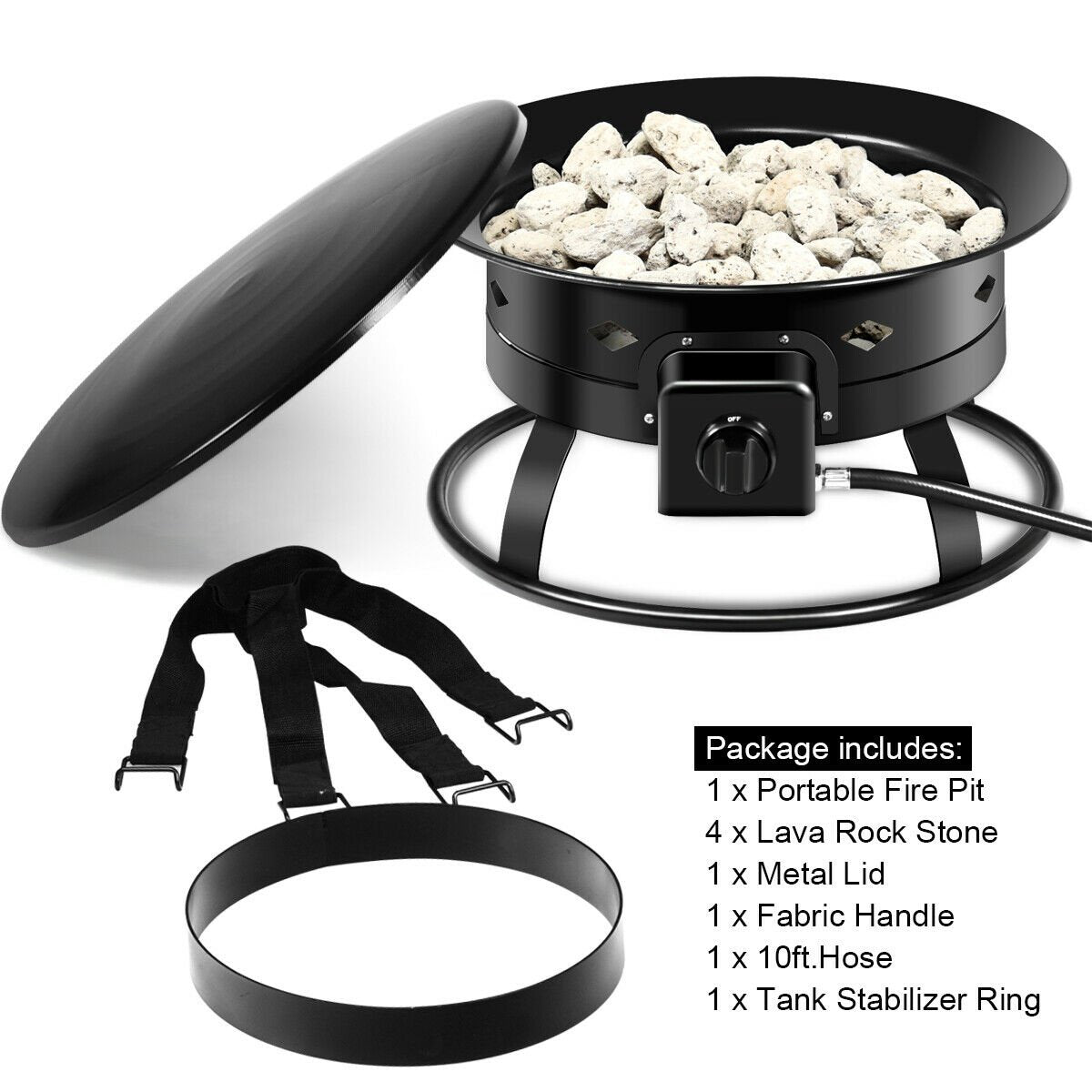 58 000BTU Firebowl Outdoor Portable Propane Gas Fire Pit with Cover and Carry Kit view 9