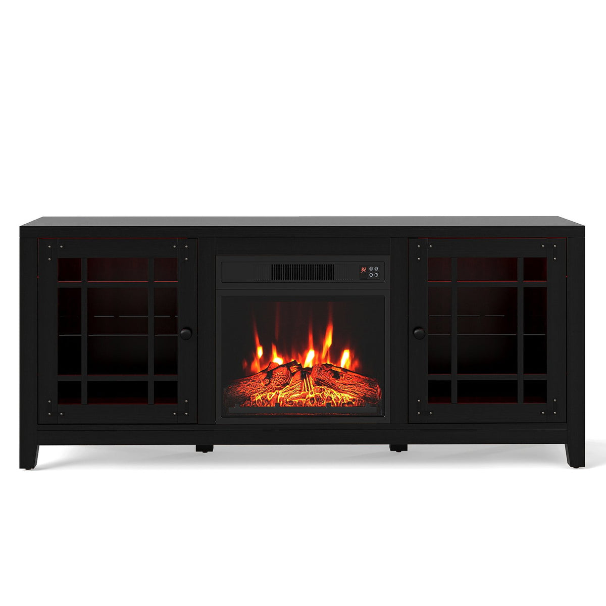 58 inches Fireplace TV Stand with LED Lights and 18 inches Electric Fireplace-Black view 4