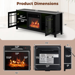 58 inches Fireplace TV Stand with LED Lights and 18 inches Electric Fireplace-Black view 5