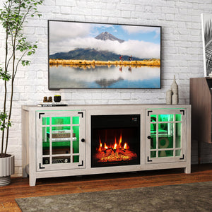 58 inches Fireplace TV Stand with LED Lights and 18 inches Electric Fireplace-Natural view 2