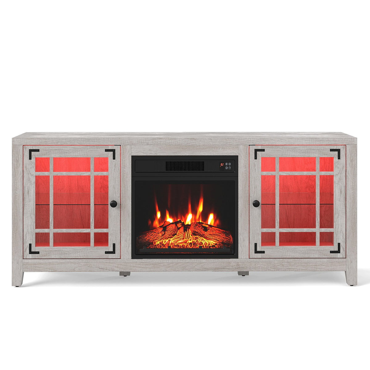 58 inches Fireplace TV Stand with LED Lights and 18 inches Electric Fireplace-Natural view 4