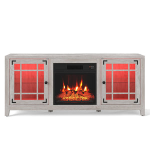 58 inches Fireplace TV Stand with LED Lights and 18 inches Electric Fireplace-Natural view 4