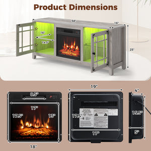 58 inches Fireplace TV Stand with LED Lights and 18 inches Electric Fireplace-Natural view 5