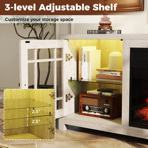 58 inches Fireplace TV Stand with LED Lights and 18 inches Electric Fireplace-Natural view 9