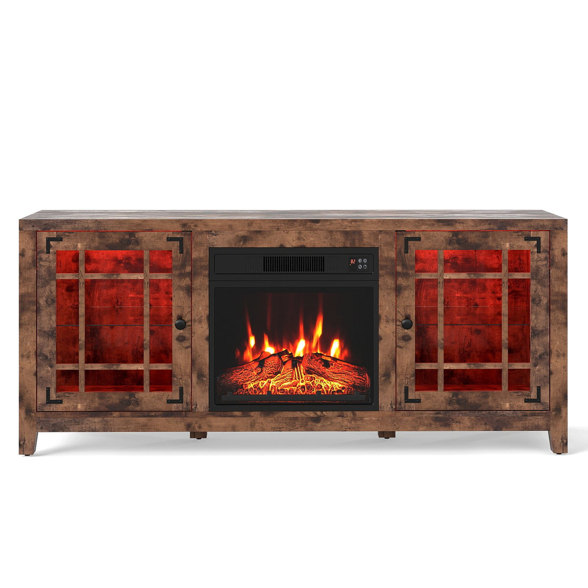 58 inches Fireplace TV Stand with LED Lights and 18 inches Electric Fireplace-Rustic Brown view 4