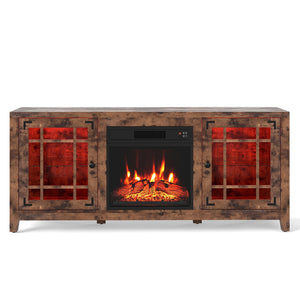 58 inches Fireplace TV Stand with LED Lights and 18 inches Electric Fireplace-Rustic Brown view 4