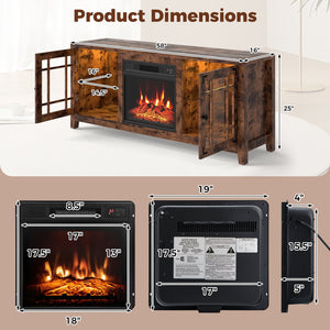 58 inches Fireplace TV Stand with LED Lights and 18 inches Electric Fireplace-Rustic Brown view 5