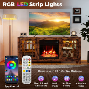 58 inches Fireplace TV Stand with LED Lights and 18 inches Electric Fireplace-Rustic Brown view 7