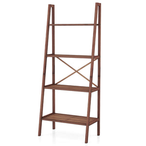 58 Inch 4-Tier Bamboo Ladder Bookshelf-Walnut view 4