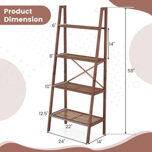 58 Inch 4-Tier Bamboo Ladder Bookshelf-Walnut view 5