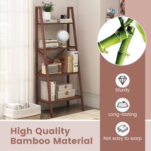 58 Inch 4-Tier Bamboo Ladder Bookshelf-Walnut view 7