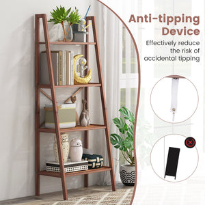 58 Inch 4-Tier Bamboo Ladder Bookshelf-Walnut view 8