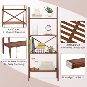 58 Inch 4-Tier Bamboo Ladder Bookshelf-Walnut view 9