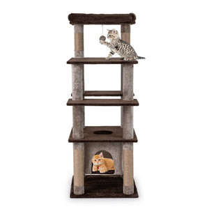58 Inch Large Multi-level Cat Tree with Swaying Aerial Condo and Plush Perch Bed-Brown view 4
