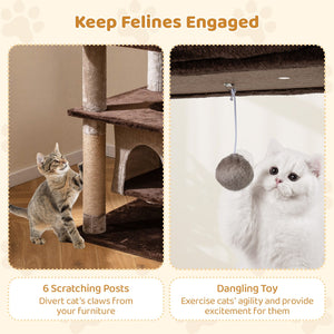 58 Inch Large Multi-level Cat Tree with Swaying Aerial Condo and Plush Perch Bed-Brown view 8