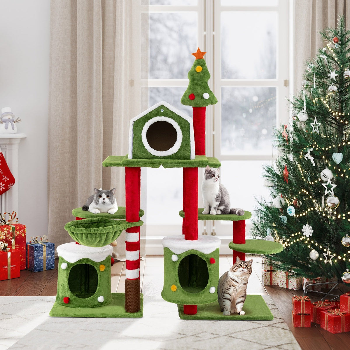 58 Inch Tall Cat Tree Tower Multi-level Pet Climbing and Jumping Tower Furniture with Condos view 2