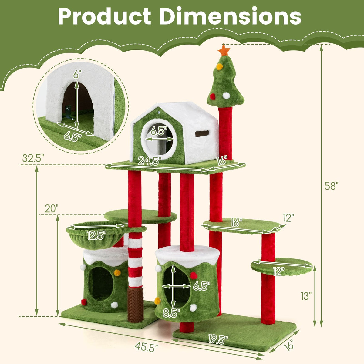 58 Inch Tall Cat Tree Tower Multi-level Pet Climbing and Jumping Tower Furniture with Condos view 5