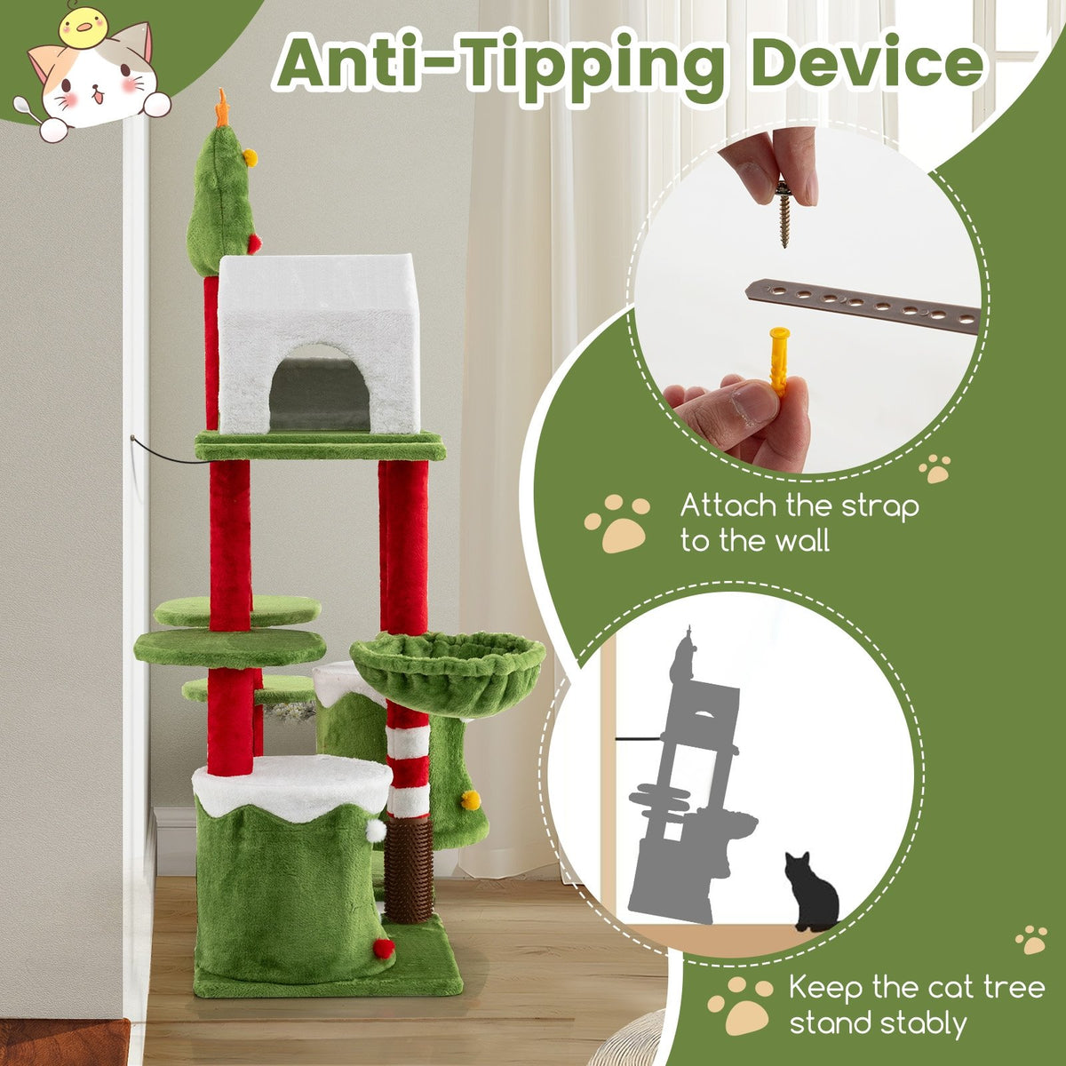 58 Inch Tall Cat Tree Tower Multi-level Pet Climbing and Jumping Tower Furniture with Condos view 8