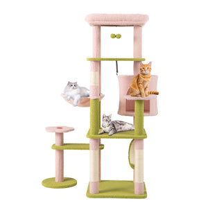 58 Inch Tall Multi-Level Cat Tree Aesthetic Floral Kitten Tower-Pink view 4