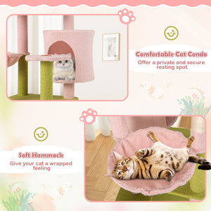 58 Inch Tall Multi-Level Cat Tree Aesthetic Floral Kitten Tower-Pink view 7