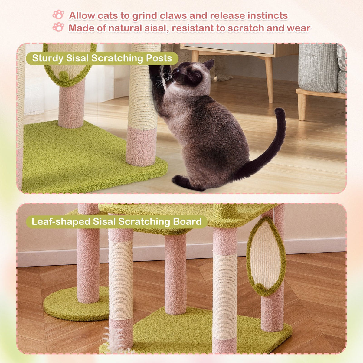 58 Inch Tall Multi-Level Cat Tree Aesthetic Floral Kitten Tower-Pink view 8