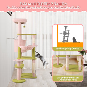 58 Inch Tall Multi-Level Cat Tree Aesthetic Floral Kitten Tower-Pink view 9