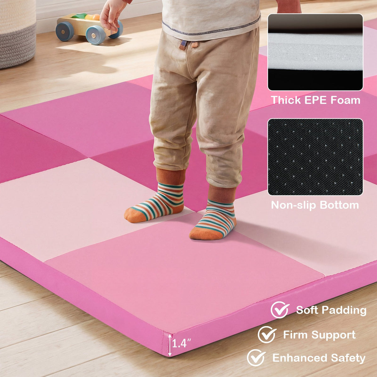 58 Inch Toddler Folding Activity Floor Mat Foam Baby Play Mat-Pink view 7