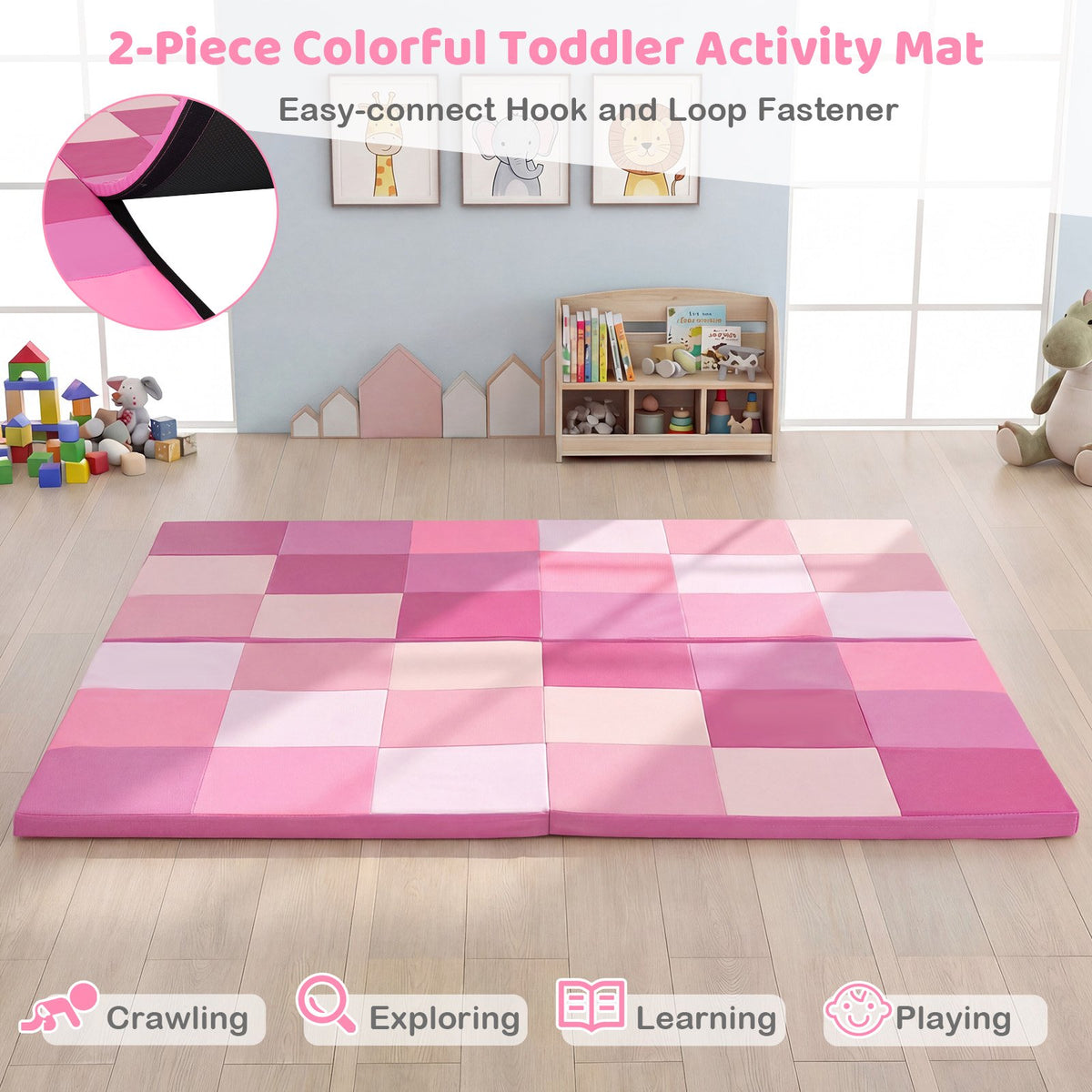 58 Inch Toddler Folding Activity Floor Mat Foam Baby Play Mat-Pink view 9