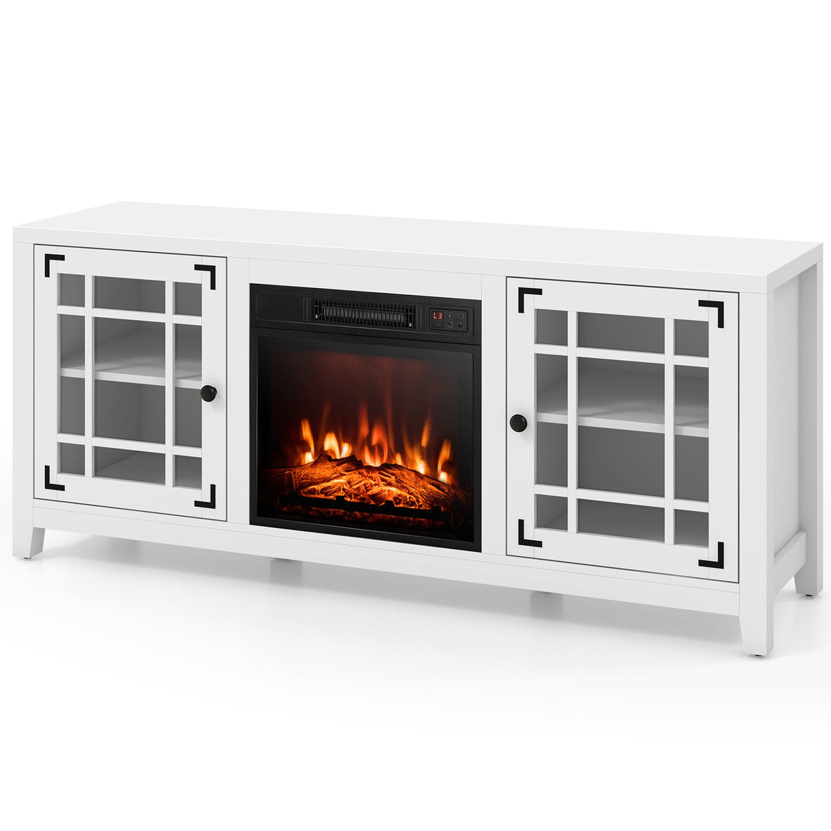 58 Inch Fireplace TV Stand with Adjustable Shelves for TVs up to 65 Inch-White view 3