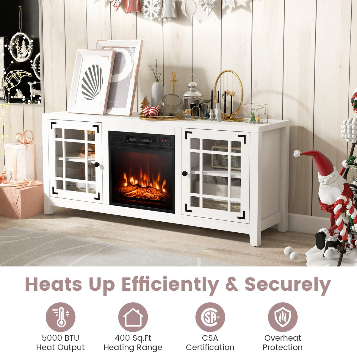 58 Inch Fireplace TV Stand with Adjustable Shelves for TVs up to 65 Inch-White view 5