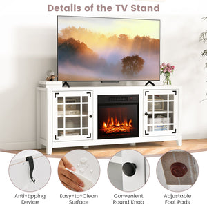 58 Inch Fireplace TV Stand with Adjustable Shelves for TVs up to 65 Inch-White view 9
