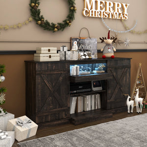 58 Inches TV stand for TVs up to 65 Inches with 20 Color Led Lights-Coffee view 6