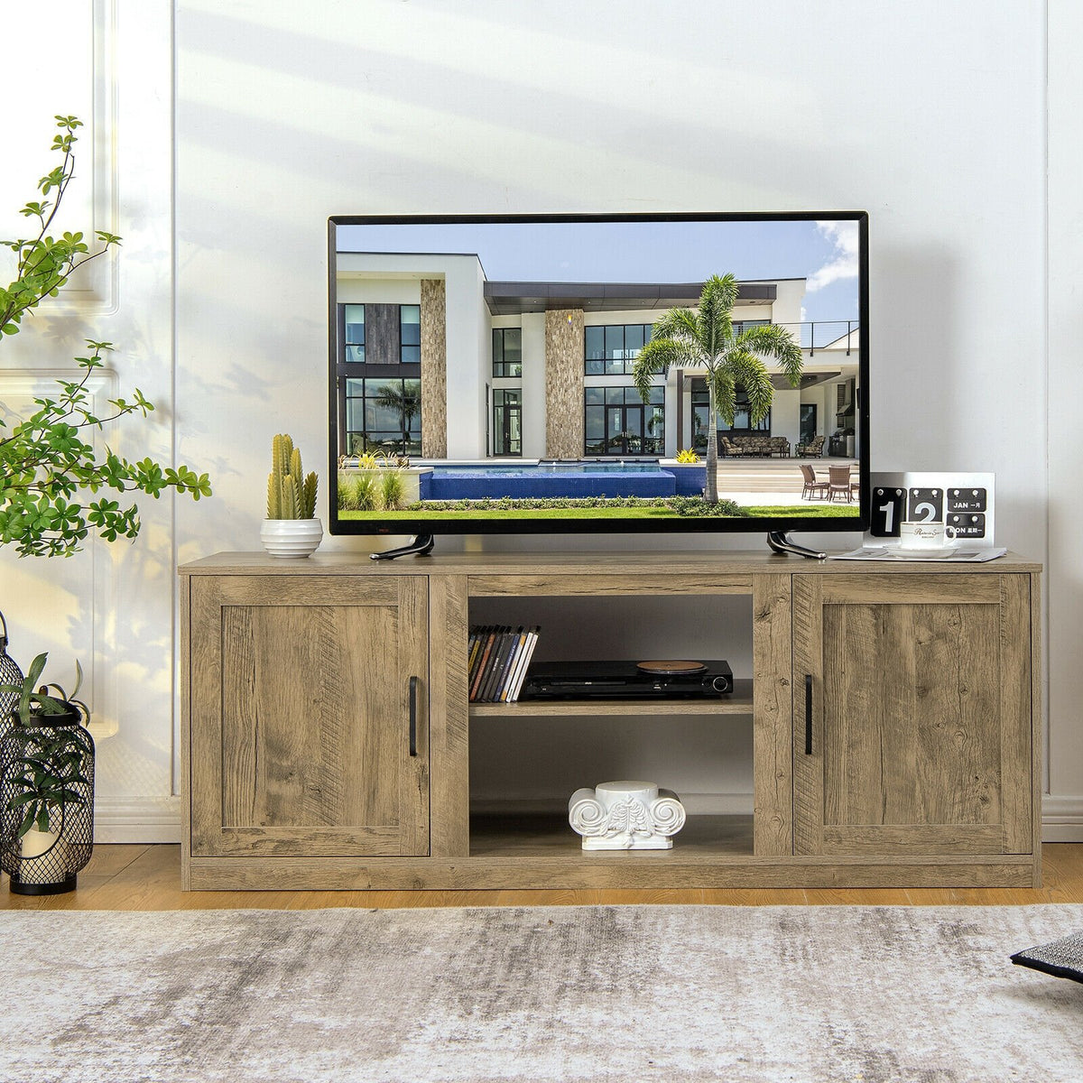 TV Stand with Double Barn Doors for TVs up to 65 Inch-Natural view 2