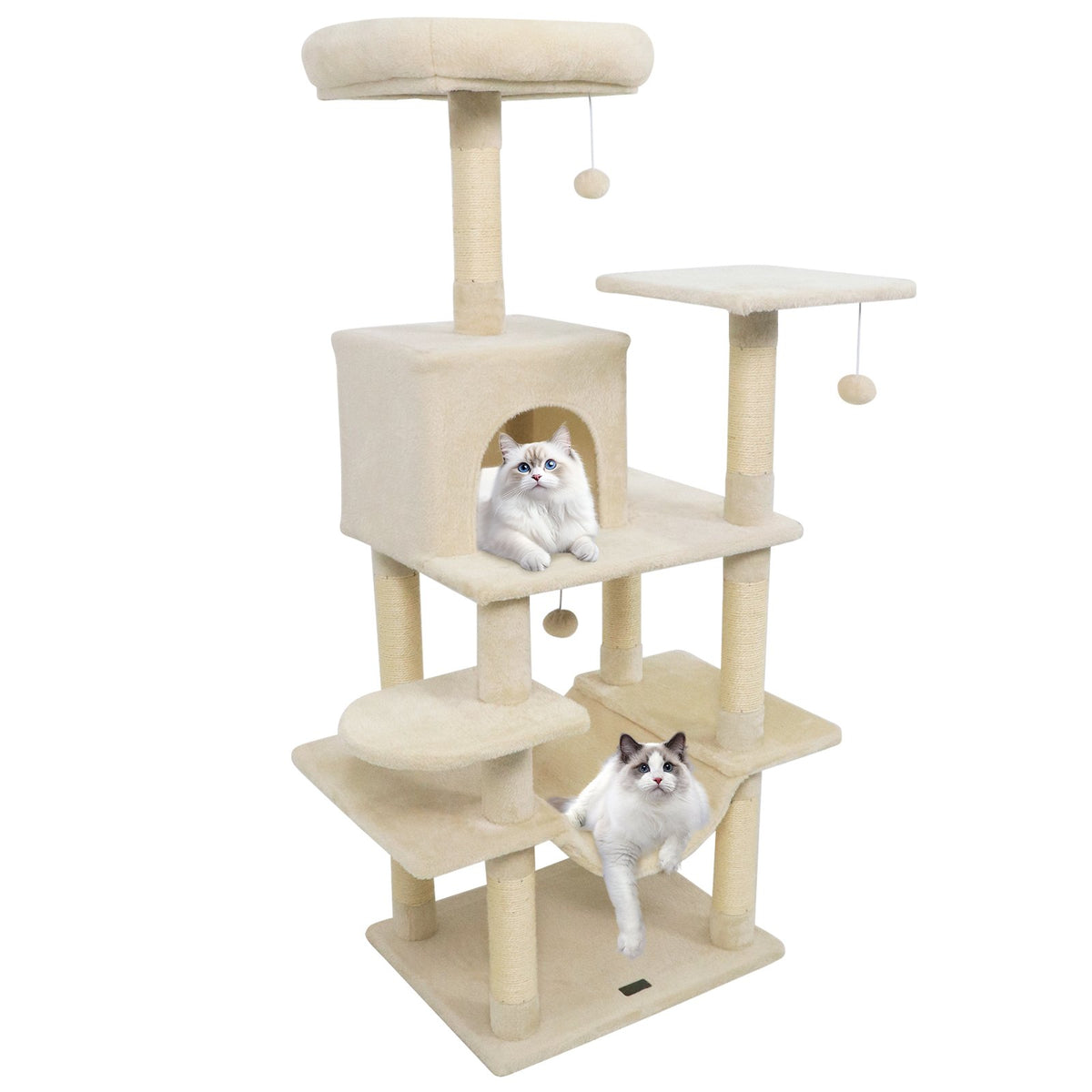 58 inches Multi-Level Cat Tree Soft Plush Cat Tower with Padded Top Perch-Beige