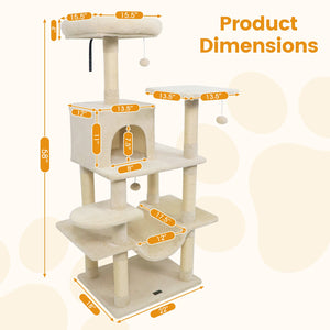 58 inches Multi-Level Cat Tree Soft Plush Cat Tower with Padded Top Perch-Beige view 4