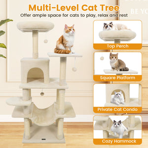 58 inches Multi-Level Cat Tree Soft Plush Cat Tower with Padded Top Perch-Beige view 6