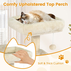 58 inches Multi-Level Cat Tree Soft Plush Cat Tower with Padded Top Perch-Beige view 7