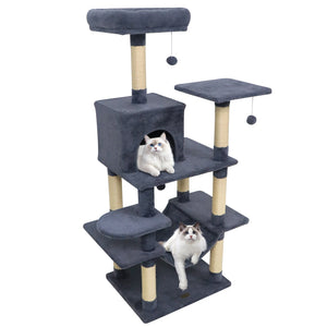 58 inches Multi-Level Cat Tree Soft Plush Cat Tower with Padded Top Perch-Grey