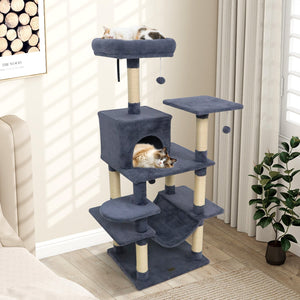58 inches Multi-Level Cat Tree Soft Plush Cat Tower with Padded Top Perch-Grey view 3