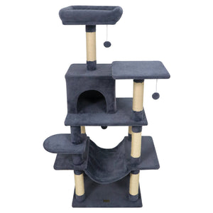58 inches Multi-Level Cat Tree Soft Plush Cat Tower with Padded Top Perch-Grey view 4