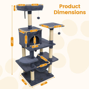 58 inches Multi-Level Cat Tree Soft Plush Cat Tower with Padded Top Perch-Grey view 5